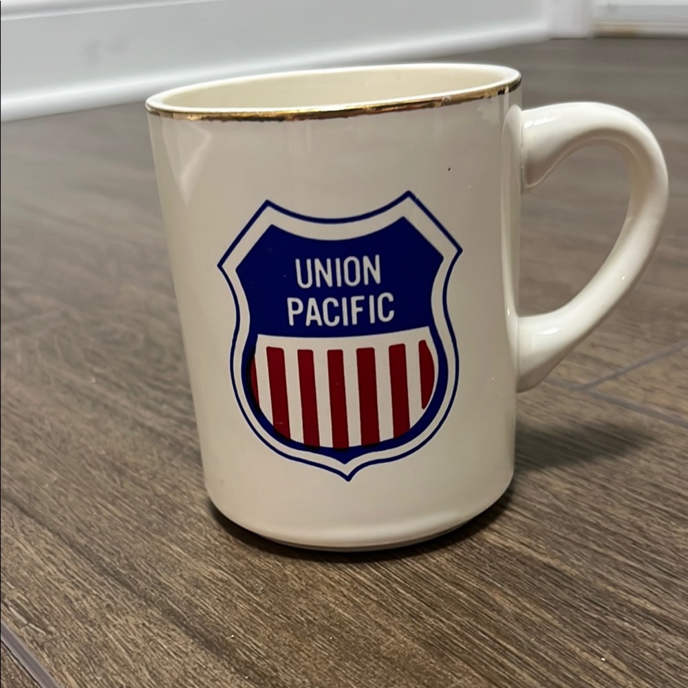 White and Blue Diner-Style Mug with Union Pacific Logo